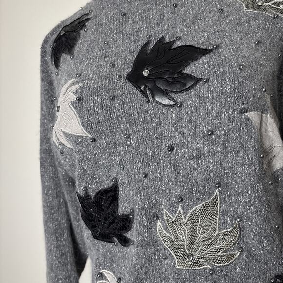 Donagain VTG Silk Wool Blend 3D Sweater Size L Indie Cottage Retro Monochrome - Picture 2 of 9